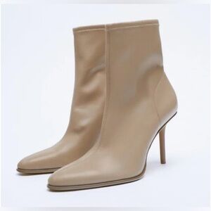 ZARA NUDE/BEIGE HEELED SOCK BOOTIES. SIZE 7.5. Excellent condition!
